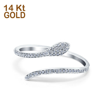 14K White Gold Round Petite Dainty Snake Eternity Simulated CZ Wedding Engagement Ring